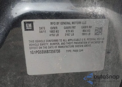 2011 Chevrolet Cruze 2Lt из США, поврежденный, VIN 1G1PG5S96B7258738